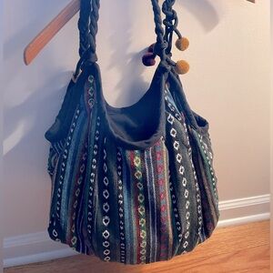Thai Knit Boho Hobo Bag with Pom Poms
